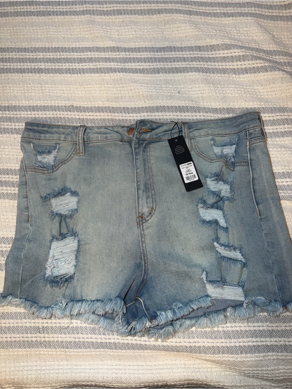 Fashion Nova Light Blue Distressed Denim Shorts